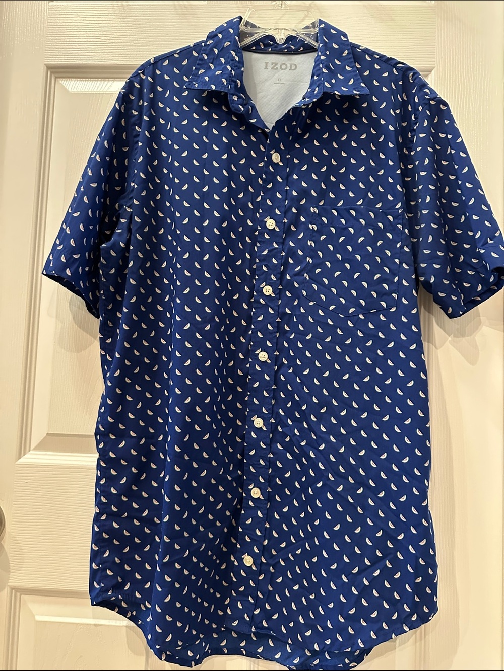 IZOD Cool FX Men’s Large Tall LT Blue Watermelon Print Short Sleeve Button Down